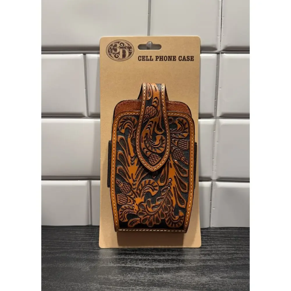 3D Belt Co® Natural Acorn Hand-Tooled Leather Smartphone Case - NEW